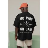 Sevbano No Pain No Gain Baskılı Unisex Oversize Losing Is Not An Option Yazılı Tişört - 01 Siyah - XS