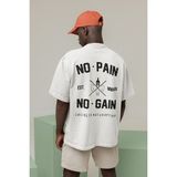 Sevbano No Pain No Gain Baskılı Unisex Oversize Losing Is Not An Option Yazılı Tişört - Beyaz - M