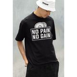 Sevbano No Pain No Gain Gym Fitness Temalı Oversize Tişört - 01 Siyah - 3XL