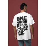 Sevbano One More Rep Yazılı Halter Bodybuilding Sırt Baskılı Unisex Oversize Fitness Bodybuilding Tişört - Beyaz - 3XL
