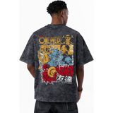 Sevbano One Piece Monkey D. Luffy Ace Sabo Anime Baskılı Unisex Oversize Eskitme Yıkamalı Tişört - Siyah - 2XL