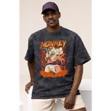 Sevbano One Piece Monkey D. Luffy Gear 5 Anime Baskılı Unisex Oversize Vintage Yıkamalı Tişört - Siyah - XL