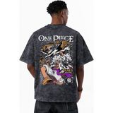Sevbano One Piece Monkey D. Luffy Gear 5 Revenge Anime Baskılı Unisex Oversize Eskitme Yıkamalı Tişört - Siyah - 3XL