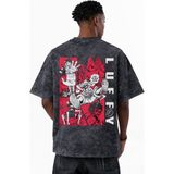 Sevbano One Piece Monkey D. Luffy Gear 5 Revenge Anime Baskılı Unisex Oversize Eskitme Yıkamalı Tişört - Siyah - XS