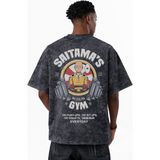 Sevbano One Punch Man Saitama Gym Fitness Bodybuilding Baskılı Unisex Oversize Eskitme Yıkamalı Tişört - Siyah - 4XL