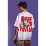 Sevbano One Punch Man Sırt Baskılı Unisex Oversize Anime Tişört - Beyaz - 2XL