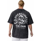 Sevbano Overcome The Pain Fitness Bodybuilding Sporcu Sırt Baskılı Unisex Oversize Yıkamalı Tişört - Siyah - 3XL