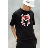 Sevbano Oversize Film Kahramanı Spider-Man Logo Baskılı Unisex Oversize Tişört - 01 Siyah - XS