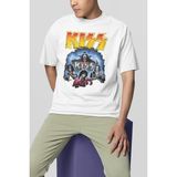 Sevbano Oversize Kiss Rock Metal Müzik Grubu Baskılı Unisex Tişört - Beyaz - XL