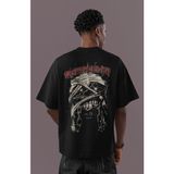 Sevbano Özel Tasarım Iron Maiden Sırt Baskılı Unisex Oversize Rock Metal Müzik Grubu Tişört - Siyah - XS
