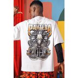 Sevbano Pantera Rock Metal Müzik Grubu Sırt Baskılı Unisex Oversize Tişört - Beyaz - 2XL