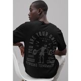 Sevbano Senin Tek Sınırın Sensin Halter Sırt Baskılı Unisex Oversize Fitness Sporcu Tişört - Siyah - M