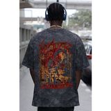 Sevbano Slayer Rock Metal Müzik Grubu Sırt Baskılı Unisex Oversize Eskitme Yıkamalı Tişört - Siyah - 3XL