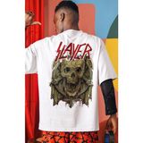 Sevbano Slayer Rock Metal Müzik Grubu Sırt Baskılı Unisex Oversize Tişört - Beyaz - XL