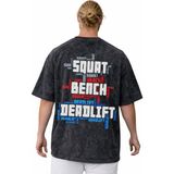 Sevbano Squat Bench Deadlift Bodybuilding Fitness Sırt Baskılı Unisex Oversize Vintage Yıkamalı Tişört - Siyah - XS