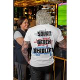 Sevbano Squat Bench Deadlift Sırt Baskılı Unisex Oversize Sporcu Fitness Gym Tişört - Beyaz