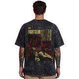 Sevbano Tasarım 1999 Efsane Film Fight Club Sırt Baskılı Unisex Oversize Eskitme Yıkamalı Tişört - Siyah - 4XL