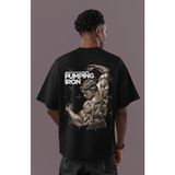 Sevbano Tasarım Arnold Body Building Pumping Iron Sırt Baskılı Unisex Oversize Fitness Gym Tişört - Siyah - XS