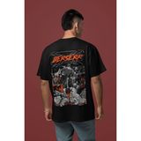 Sevbano Tasarım Berserk Guts Sırt Baskılı Unisex Oversize Anime Karakter Tişört - Siyah - XS