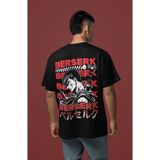 Sevbano Tasarım Berserk Guts Sırt Baskılı Unisex Oversize Anime Tişört - Siyah - XS