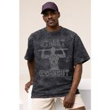 Sevbano Tasarım Calisthenics Bodybuilding Fitness Sporcu Baskılı Unisex Oversize Vintage Yıkamalı Tişört - Siyah - XL