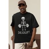 Sevbano Tasarım Deadlift Fitness Bodybuilding Sporcu Gym Baskılı Unisex Oversize Tişört - Siyah - 2XL