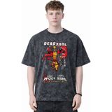 Sevbano Tasarım Deadpool Wolverine Film Kahramanı Baskılı Unisex Oversize Eskitme Yıkamalı Tişört - Siyah - XL