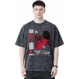 Sevbano Tasarım Death Note Light Yagami Anime Baskılı Unisex Oversize Eskitme Yıkamalı Tişört - Siyah - 3XL