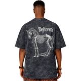Sevbano Tasarım Deftones Rock Metal Müzik Grubu Sırt Baskılı Unisex Oversize Eskitme Yıkamalı Tişört - Siyah - XS