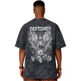 Sevbano Tasarım Deftones Rock Metal Müzik Grubu Sırt Baskılı Unisex Oversize Vintage Yıkamalı Tişört - Siyah - 2XL