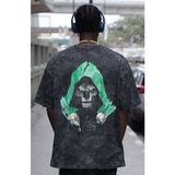 Sevbano Tasarım Doctor Doom Doomsday Kahraman Sırt Baskılı Unisex Oversize Eskitme Yıkamalı Tişört - Siyah - XS