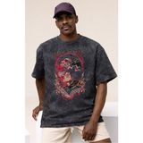 Sevbano Tasarım Eren Yeager Attack On Titan Anime Baskılı Unisex Oversize Vintage Yıkamalı Tişört - Siyah - XL