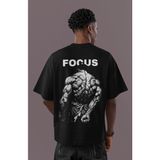Sevbano Tasarım Focus Bodybuilding Fitness Sırt Baskılı Unisex Oversize Sporcu Tişört - Siyah - XS