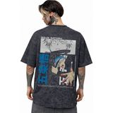 Sevbano Tasarım Gojo Satoru Jujutsu Kaisen Anime Sırt Baskılı Unisex Oversize Eskitme Yıkamalı Tişört - Siyah