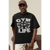 Sevbano Tasarım Gym Is My Life Fitness Bodybuilding Sporcu Gym Baskılı Unisex Oversize Tişört - Siyah - XS