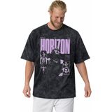 Sevbano Tasarım Horizon Rock Metal Müzik Grubu Baskılı Unisex Oversize Vintage Yıkamalı Tişört - Siyah - XS