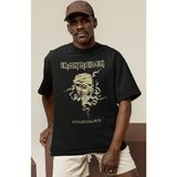 Sevbano Tasarım Iron Maiden Powerslave Rock Metal Müzik Grubu Baskılı Unisex Oversize Tişört - Siyah - XL