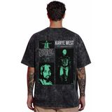 Sevbano Tasarım Kanye West Rapper Şarkıcı Sırt Baskılı Unisex Oversize Vintage Yıkamalı Tişört - Siyah - 2XL