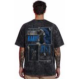 Sevbano Tasarım Kanye West Şarkıcı Rapper Sırt Baskılı Unisex Oversize Eskitme Yıkamalı Tişört - Siyah - 4XL