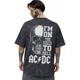 Sevbano Tasarım Kurukafa Ac Dc Rock Metal Müzik Grubu Sırt Baskılı Unisex Oversize Eskitme Yıkamalı Tişört - Siyah