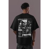 Sevbano Tasarım Linkin Park In The End Rock Metal Sırt Baskılı Unisex Oversize Müzik Grubu Tişört - Siyah - 3XL
