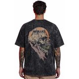 Sevbano Tasarım Metallica Rock Metal Müzik Grubu Sırt Baskılı Unisex Oversize Eskitme Yıkamalı Tişört - Siyah - 4XL