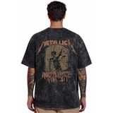 Sevbano Tasarım Metallica Rock Metal Müzik Grubu Sırt Baskılı Unisex Oversize Eskitme Yıkamalı Tişört - Siyah - XS
