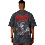 Sevbano Tasarım Municipal Waste Rock Metal Müzik Grubu Sırt Baskılı Unisex Oversize Vintage Yıkamalı Tişört - Siyah - 4XL