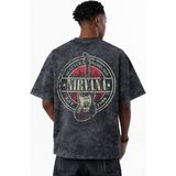 Sevbano Tasarım Nirvana Rock Metal Müzik Grubu Baskılı Unisex Oversize Eskitme Yıkamalı Tişört - Siyah - XS
