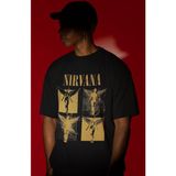 Sevbano Tasarım Nirvana Rock Metal Müzik Grubu Baskılı Unisex Oversize Tişört - Siyah - 2XL