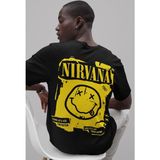 Sevbano Tasarım Nirvana Rock Metal Sırt Baskılı Unisex Oversize Müzik Grubu Tişört - Siyah - XL