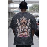 Sevbano Tasarım One Piece Monkey D. Luffy Gear 5 Sırt Baskılı Unisex Oversize Eskitme Yıkamalı Tişört - Siyah - 4XL