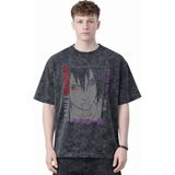 Sevbano Tasarım Sasuke Uchiha Naruto Anime Baskılı Unisex Oversize Eskitme Yıkamalı Tişört - Siyah - XL