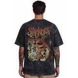 Sevbano Tasarım Slipknot Rock Metal Müzik Grubu Sırt Baskılı Unisex Oversize Vintage Yıkamalı Tişört - Siyah - XS
